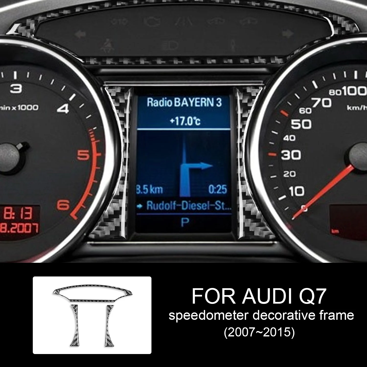 

For Audi Q7 2007 2008 2009 2010 2011 2012 2013 2014 2015 Carbon Fiber Speedometer Trim Frame Cover Sticker Car Interior Sticker
