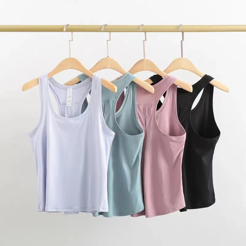 Lulu Women Loose Fit Gym Crop Tank Women Sports Sleeveless Vest Solid Quick Dry Tank Running Exercise Ftness Workout Tops