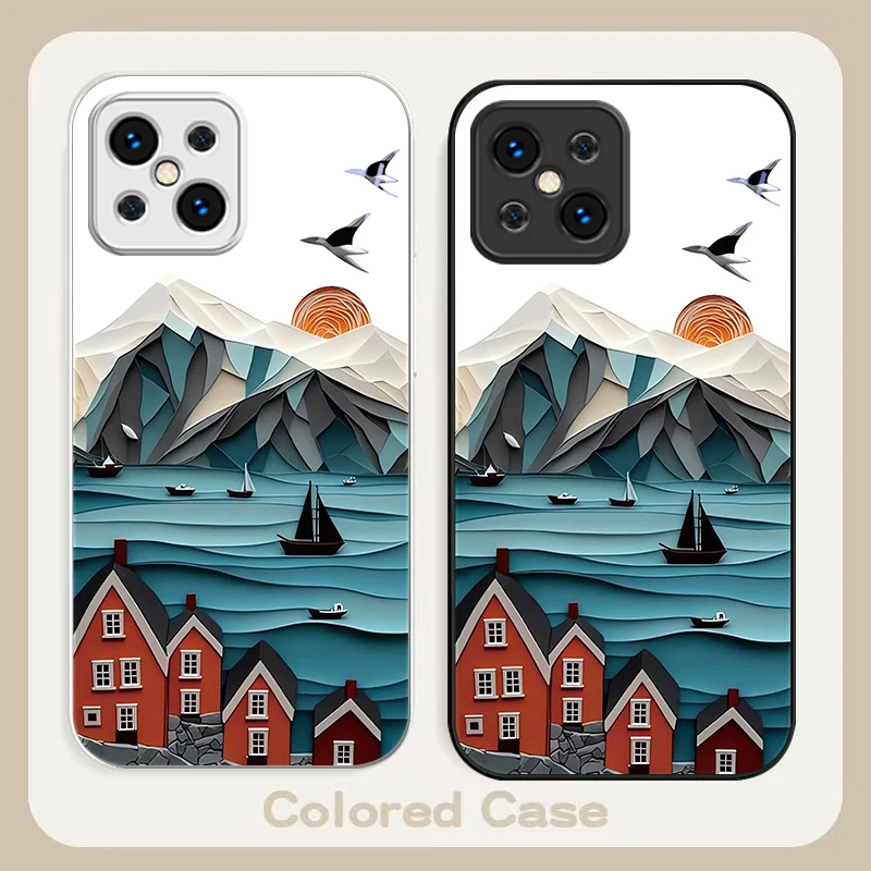 Retro house and boat purple For Find X5 X3 Lite Reno 6 4Z 5G OPPO A72 79 73 58 A54S OnePlus Nord N200 Tempered glass phone case