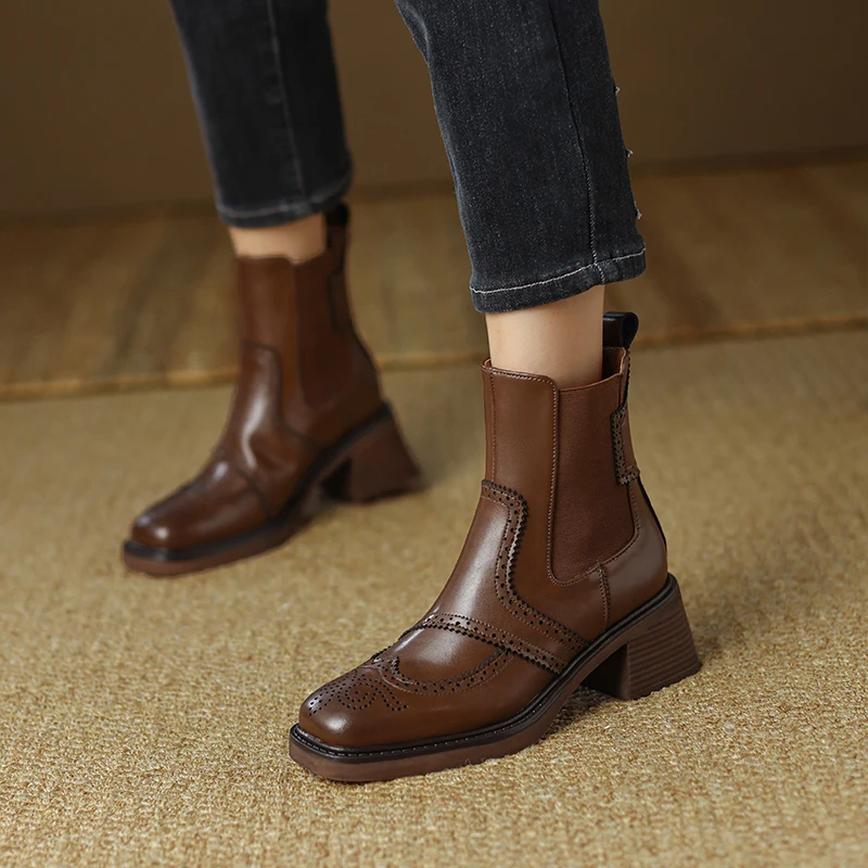 

2022 Fashion Winter Women Shoes Chelsea Women Boots Round Toe Chunky Heel Boots Platform Boots Retro Bullock Ankle Boots