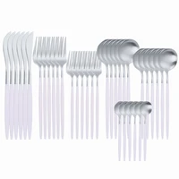 36pcsset 1810 stainless steel cutlery white silver dinnerware set knife fork spoon cutlery set kitchen tableware silverware
