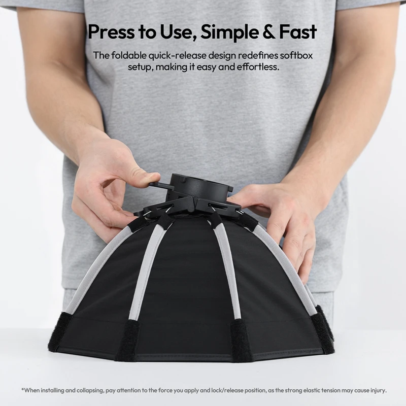 Фото Ulanzi FOLD QS30 Быстросъемный восьмиугольный софтбокс 30 см с креплением Bowens для COB-видеосветильников, легкий и складной софтбокс №5