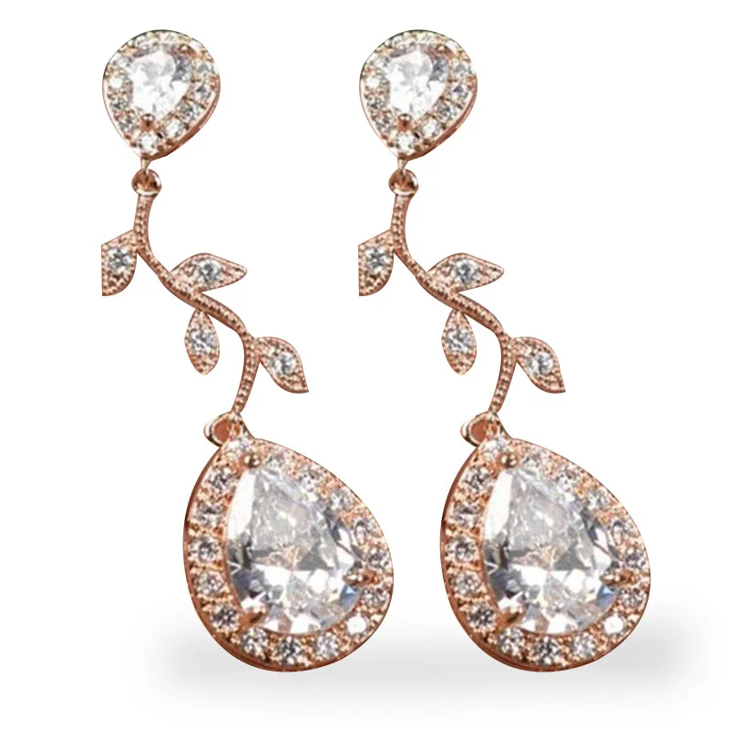 

Ofertas Trendy European and American Rose Gold Color Silver Color Water Drop White Zirconia Pendant Earrings for Women Jewelry