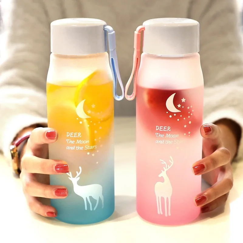 

560Ml Plastic Water Bottles BPA Free Creative Frosted Drink Bottle With Portable Rope Travel Waterbottle Fitness Jug For Student