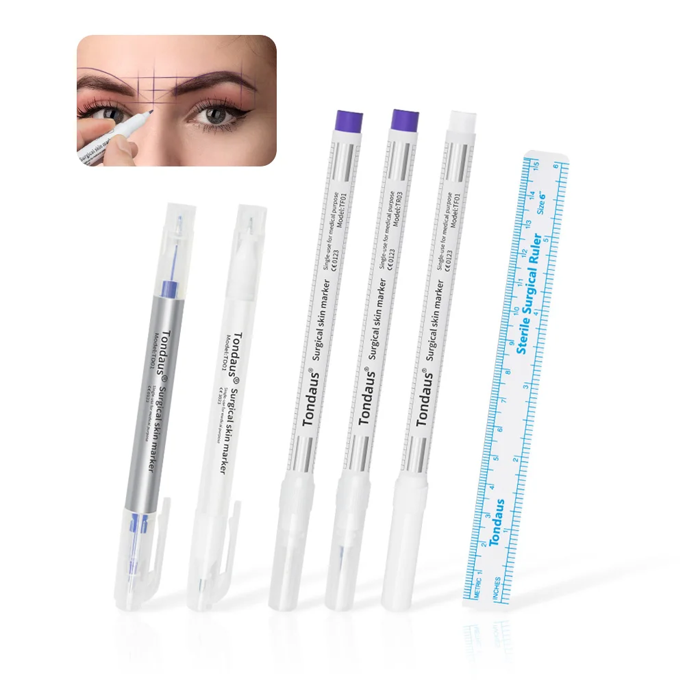 

Sdotter Surgical Skin Marker Purple for Tattoo Measure White Eyebrow Pen With Measuring Ruler Set Tool