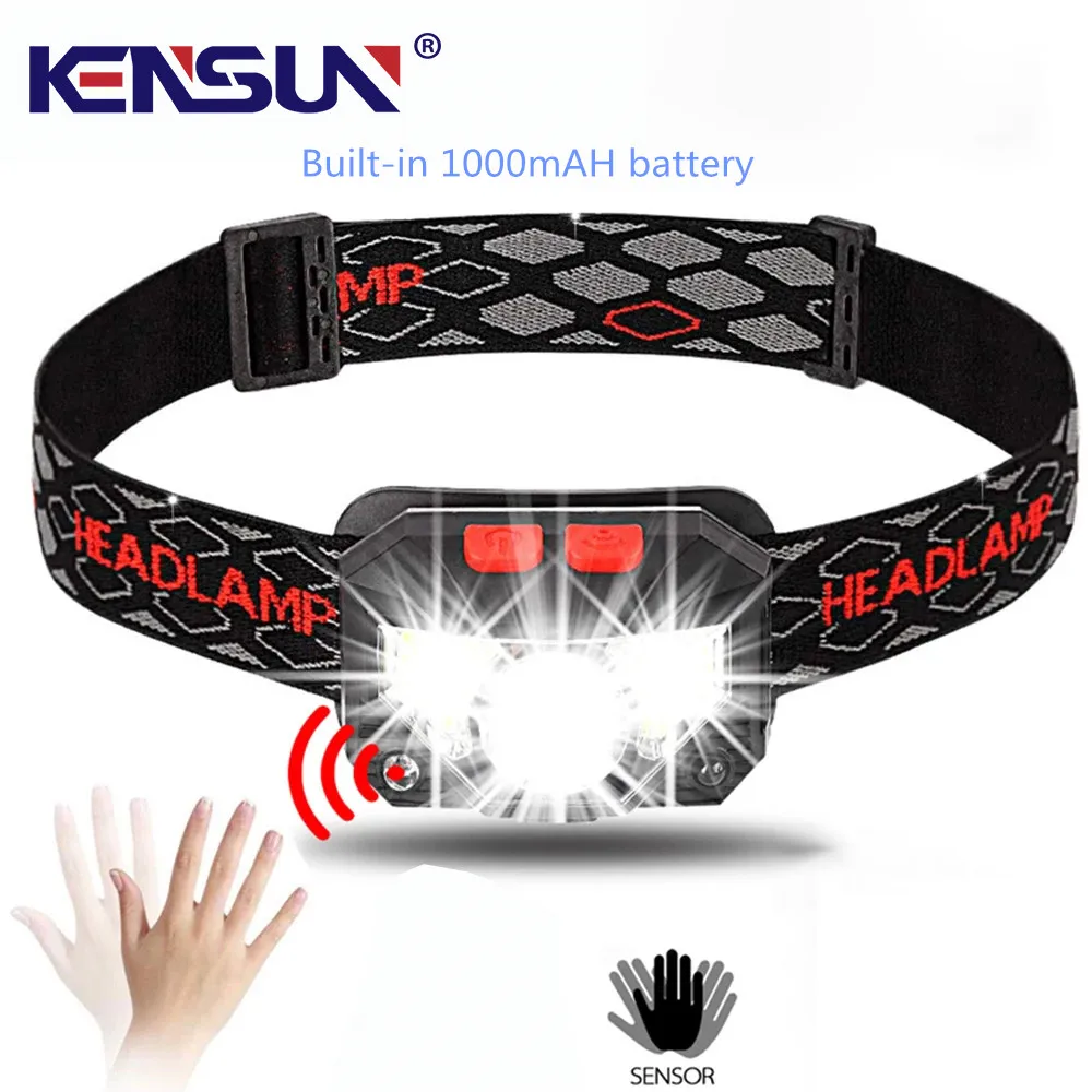 

Фонарь налобный светодиодный водонепроницаемый с датчиком, 8 режимов, 2 * COB