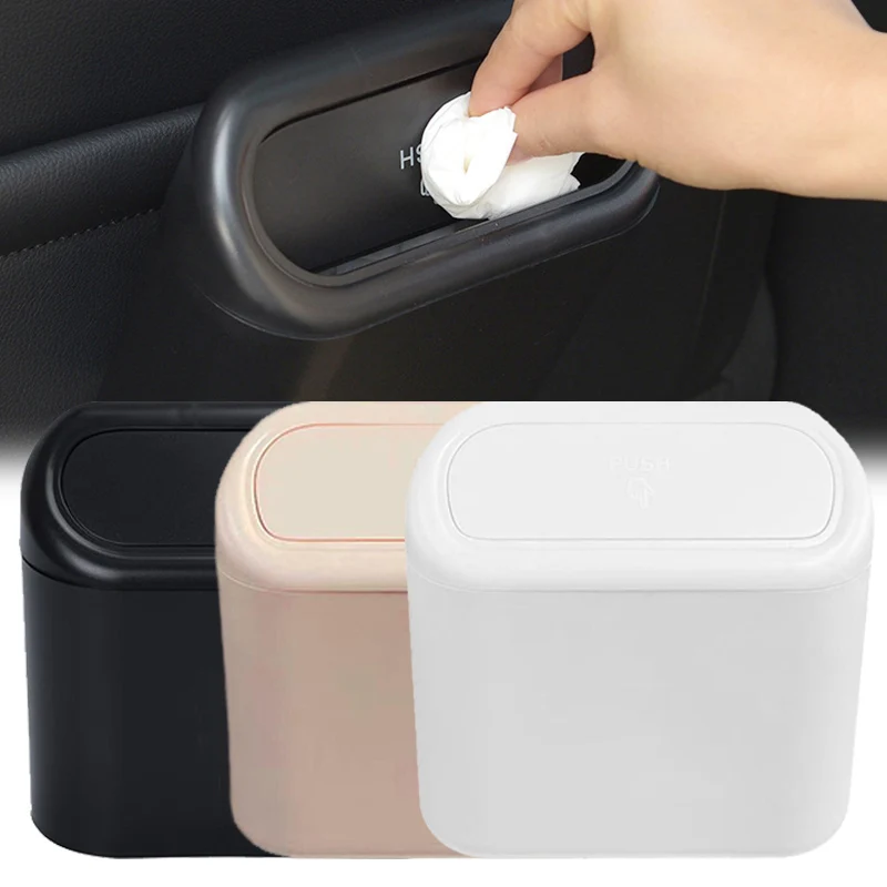 

Hanging Car Trash Bin Vehicle Garbage Dust Case Storage Box Black ABS Square Pressing Type Trash Can Auto Interior Accessories