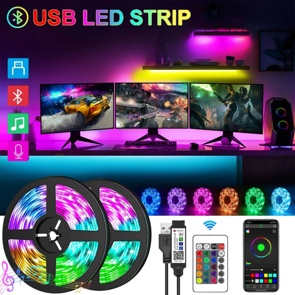 Гибкая светодиодная лента RGB с Bluetooth-управлением, 10 м