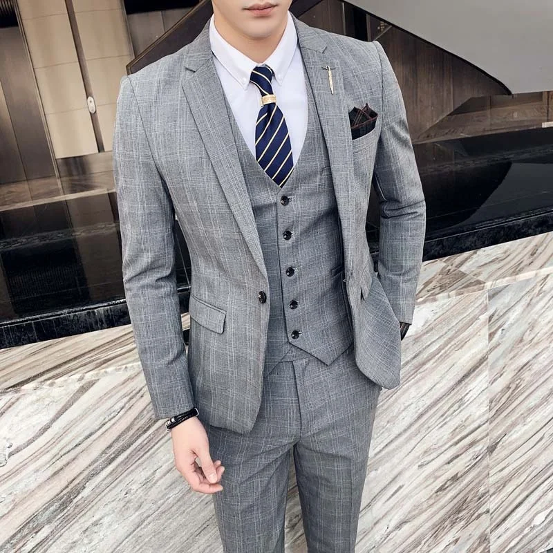 

New Fashion Suit Men's Suit Three-piece British Casual Business Wedding Dress Slim Groom Trend Blazers Costume Homme