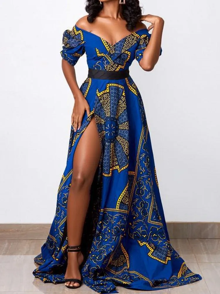 

Polyester African Dress For Women Short Sleeve Robes New Fashion Print Elegant Streetwear Africa Maxi Dresses Abaya Vestidos