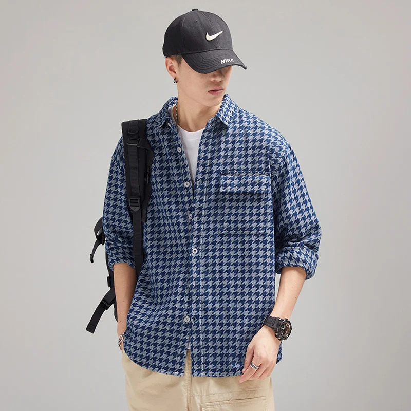 

Spring Autumn Men Shirt Lapel Korean Fashion Casual Blouse Men Cotton Button Up Shirt Short Sleeve Casual Loose Tops Long Sleeve