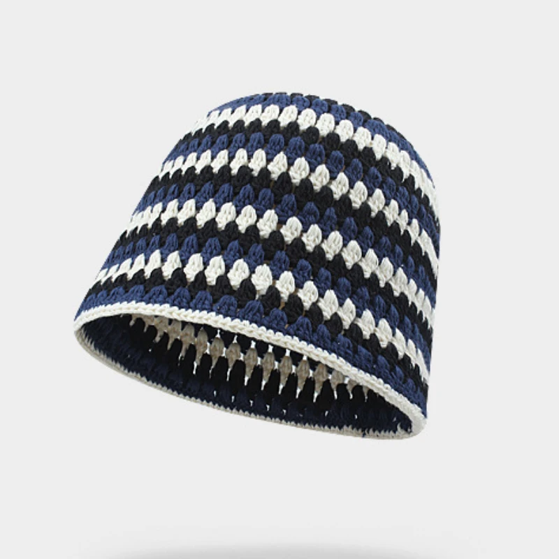 

Дизайнерская шляпа Джокера в южнокорейском стиле, контрастная Женская осенне-зимняя Ретро шляпа ручной работы, вязаная крючком, рыбацкая ш...