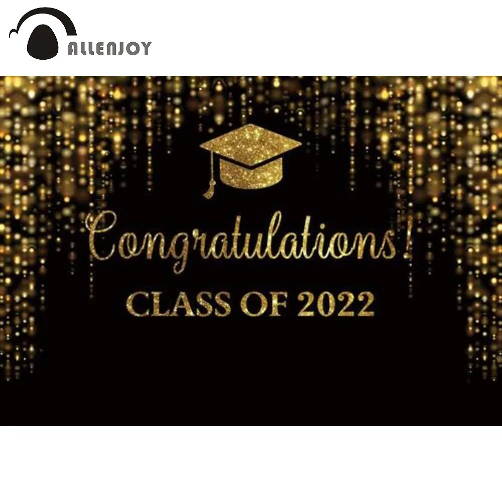

Allenjoy Class of 2022 Congratulations Party Background Congrats Graduation Prom Black and Gold Bachelor Cap Photozone Backdrop