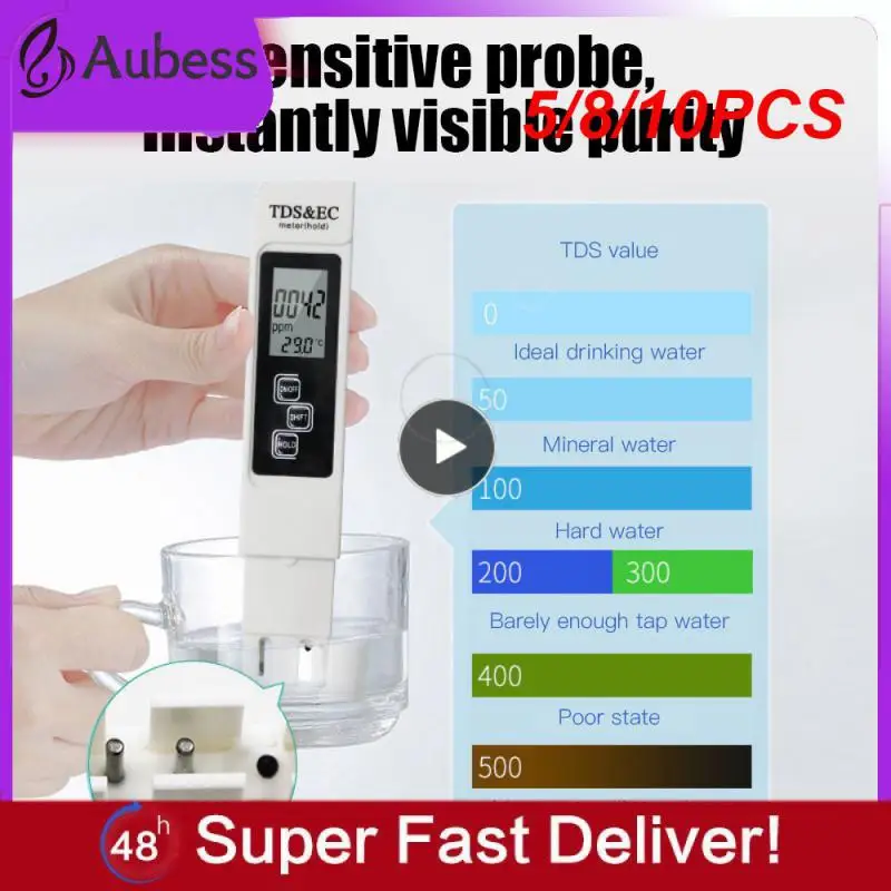 

5/8/10PCS Lcd Tds Ec Meter Pen Portable Digital Water Purity Temp Ppm Tester Water Quality Monitor Tds Ec Meter