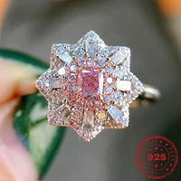 hoyon inlaid natural agail pink diamond style ring luxury inlaid diamond style princess ring s925 silver color jewelry
