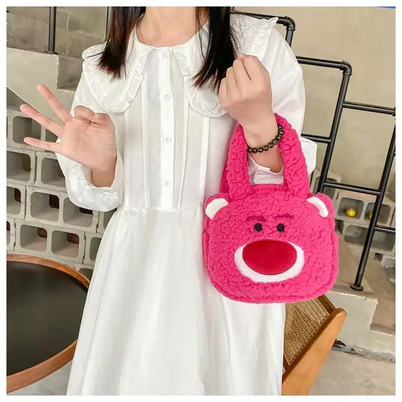 Korean Cute Lamb Flannel Bag 2022 Autumn And Winter Strawberry Bear Cartoon Bag Children's Casual Portable Going Out Handbag