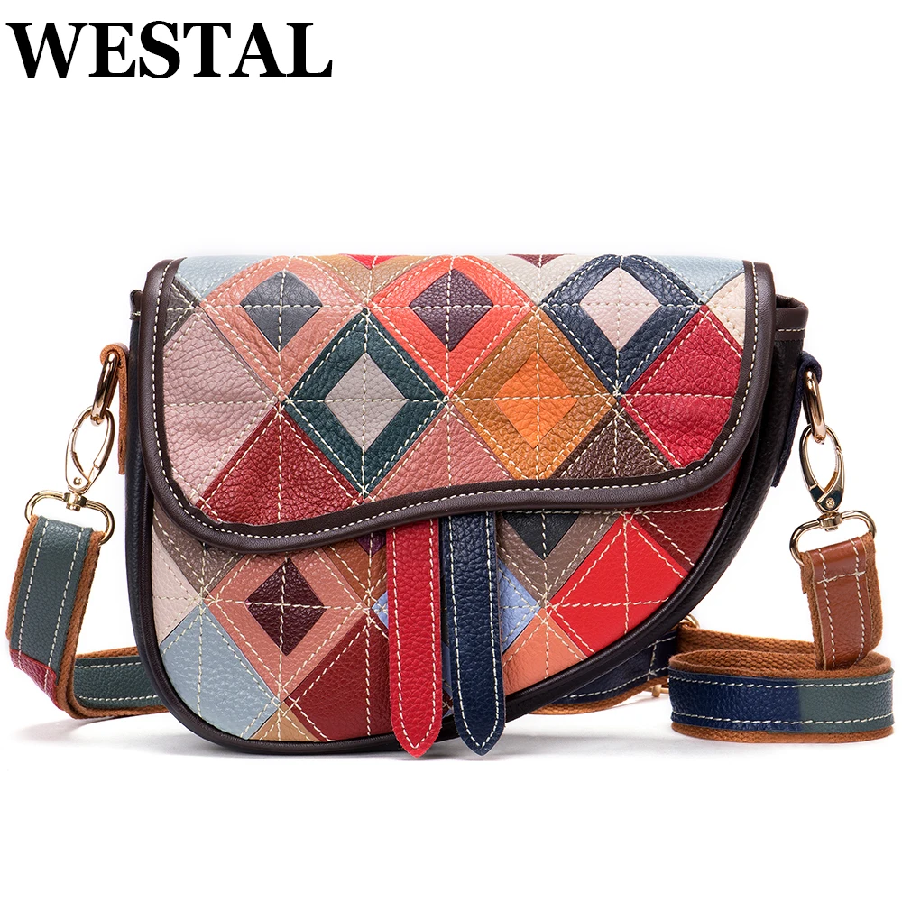 

WESTAL Patchwork Shoulder Bag Women Genuine Leather Small Messenger Crossbody Bags Luxury Designer Ladies Shell Bag
