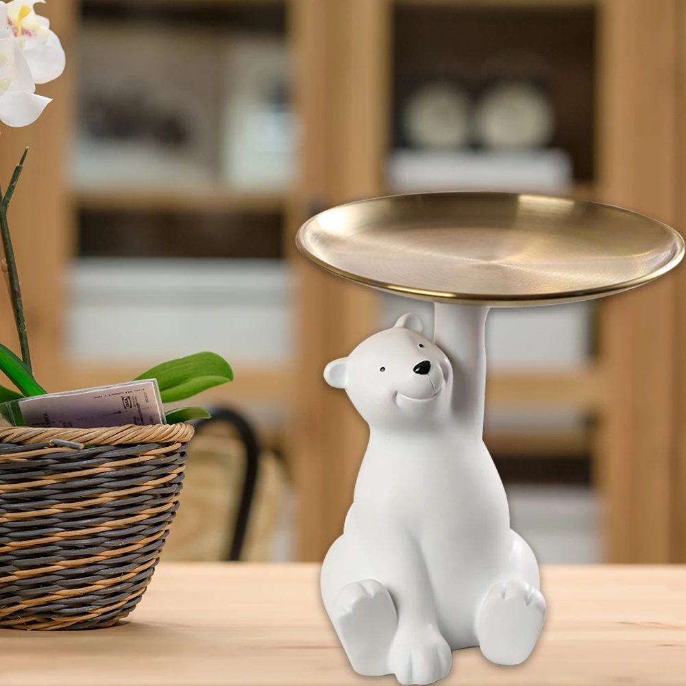 Nordic Style White Bear Statues Sculpture Resin Figurine Key Jewelry Candy Storage Tray Table Snack Holder Home Art Ornaments | Дом и сад
