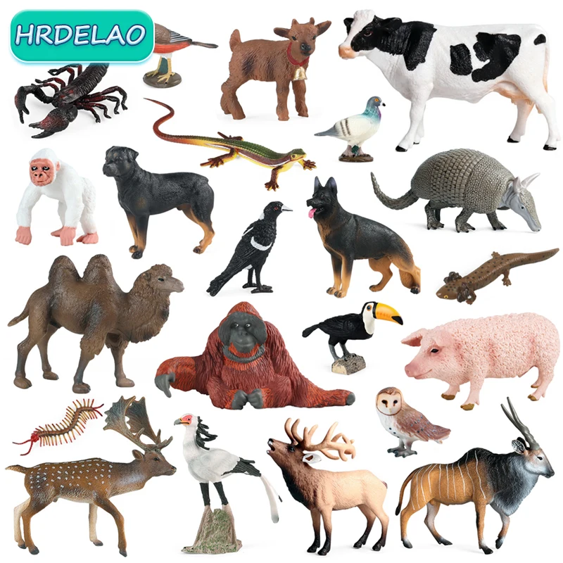 Forest Wild Animal Elk Chimpanzees Pig Crocodile Lizard Cow Model Action Figures Figurines Miniature Collection Toy for Children