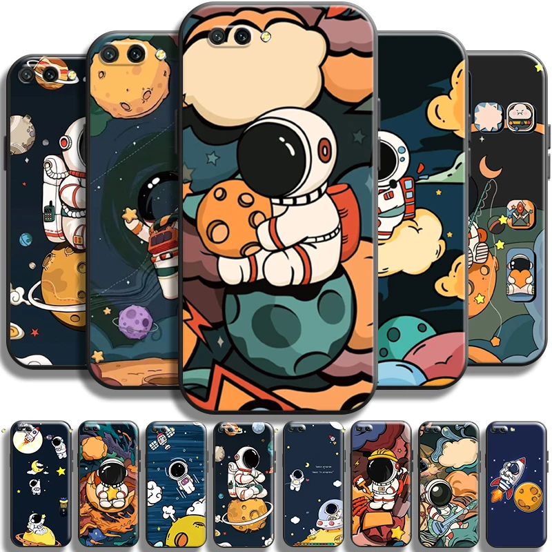 

Cute Astronaut Space Station Case For Huawei Honor 10 10i 9 9A 10X 9X Lite Pro Phone Case Funda Black Shell Cover Shockproof