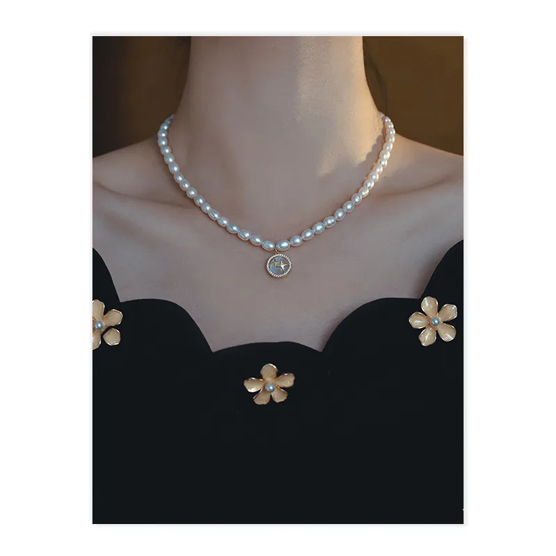 

2022 Natural Pearl Necklace Star Opal Diamond Baroque Clavicle Chain Luxury Temperament Anniversary Birthday Jewelry Gifts