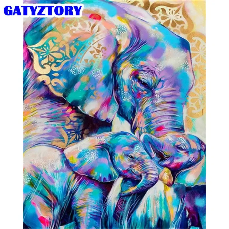 

GATYZTORY Full Square Diamond Embroidery Colored Elephant 5d Diy Diamond Mosaic Painting Animal Crafts Needlework Home Decor