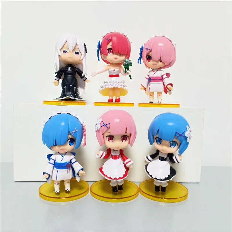 

Новинка Аниме Re:zero Ram Rem Emilia Re: начальная жизнь в другом мире от Zero Q версия куклы ПВХ модели Фигурки игрушки 6 шт./компл.