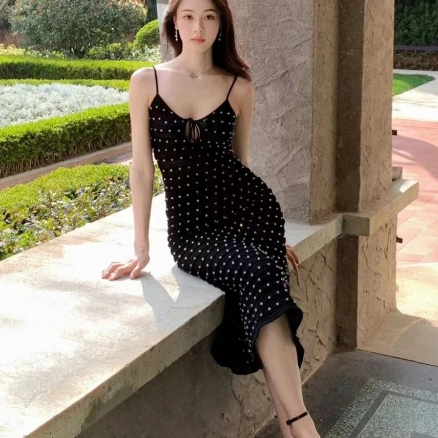 

154970 154971 модное классическое модное Роскошное дизайнерское осеннее Новое короткое платье-свитер на бретельках с V-образным вырезом длинное вязаное платье на бретельках