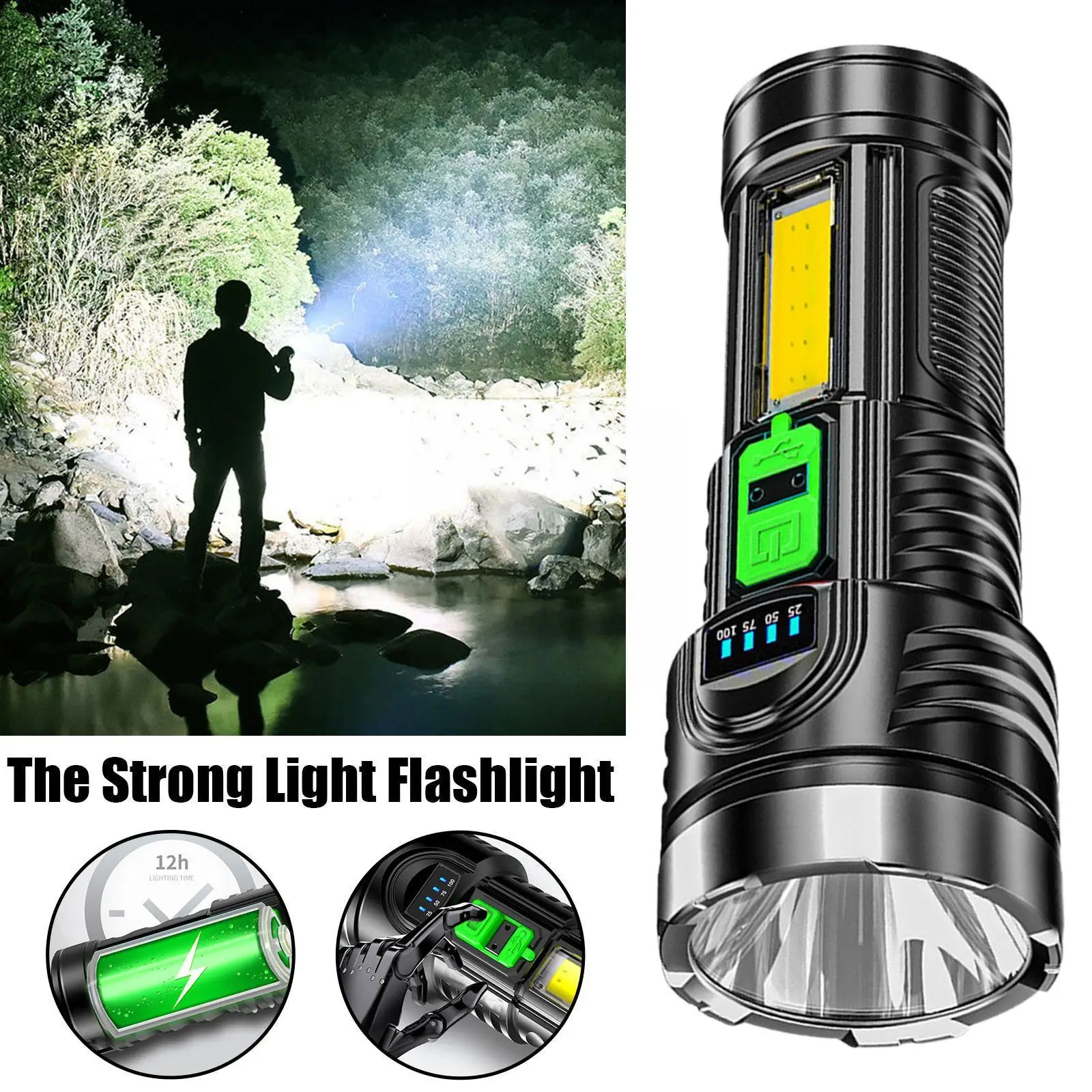 

The Strong Light Flashlight Usb Charging Cable One-piece Waterproof Tight Portable Rechargeable Flashlight Hook Performance W4g3