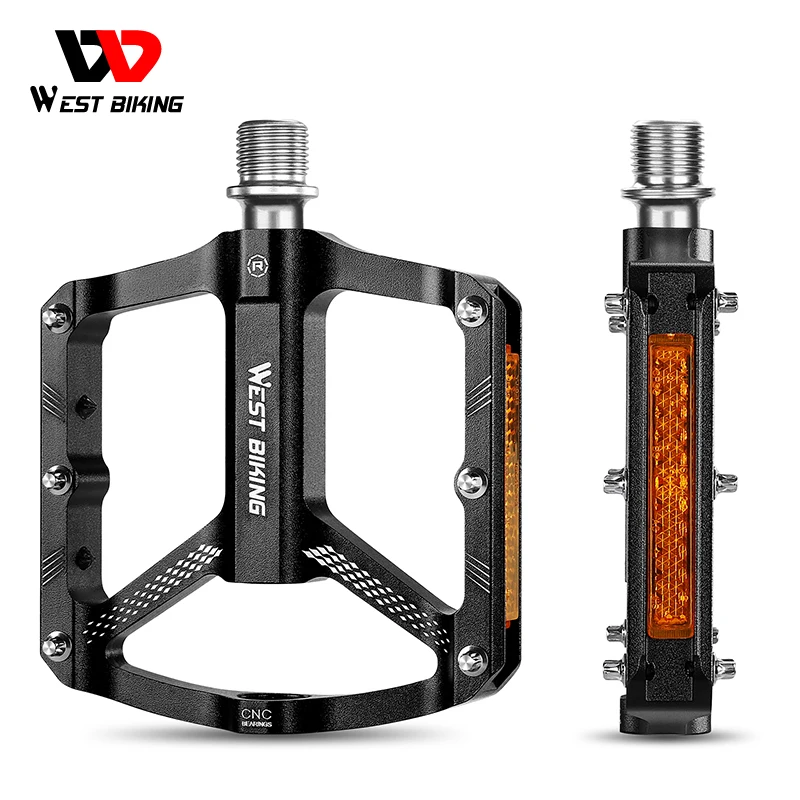 

WEST BIKING Mountain Bike Reflective 3 Bearing Pedals Lightweight Aluminum Alloy Non-Slip Road Bike Flat Pedals For MTB BMX