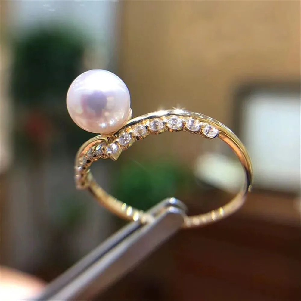 

DIY Pearl Ring Settings S925 sterling silver accessories Adjustable crown ring holder suitable for mounting 7-8mm beads