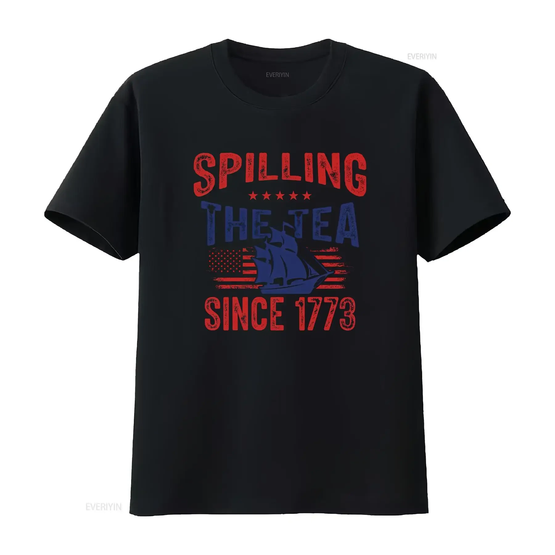 Фото Футболка «Spilling The Tea Since 1773»: Свобода, Патриотизм, Америка, Американская Бунтарская Смута, День независимости, винтажная, с эффектом потертости, повседневная, эластичная №1
