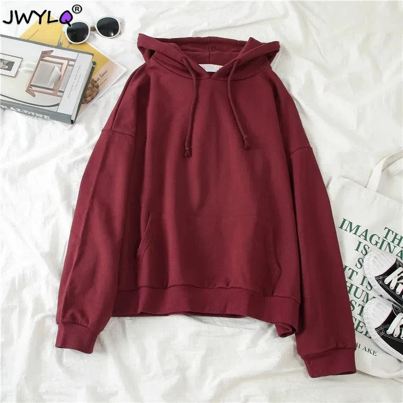 

Однотонные Базовые Женские толстовки с карманами 2023, подходящие ко всему Свободные толстовки с кулиской, корейская мода, уличная одежда для женщин