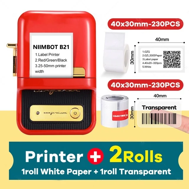 

[2 Rolls Set] Niimbot B21 Label Printer Wireless Bluetooth Thermal Label Sticker inkless Label Maker