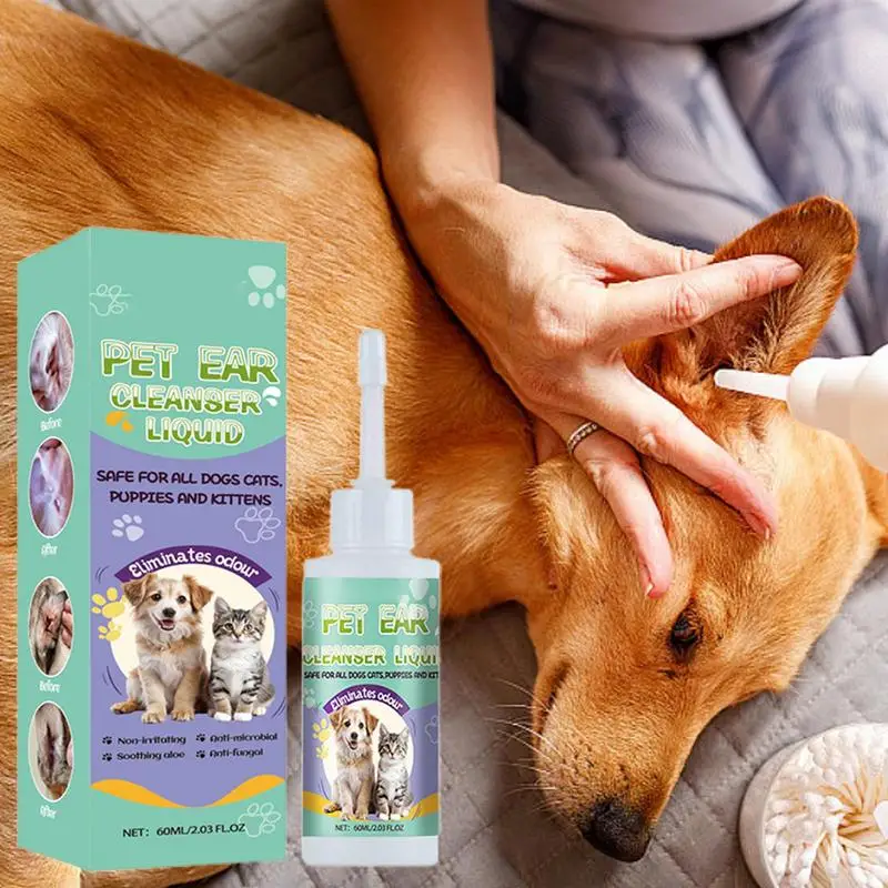 Очиститель ушей для собак домашних животных 60 мл Жидкость мытья Медицинские