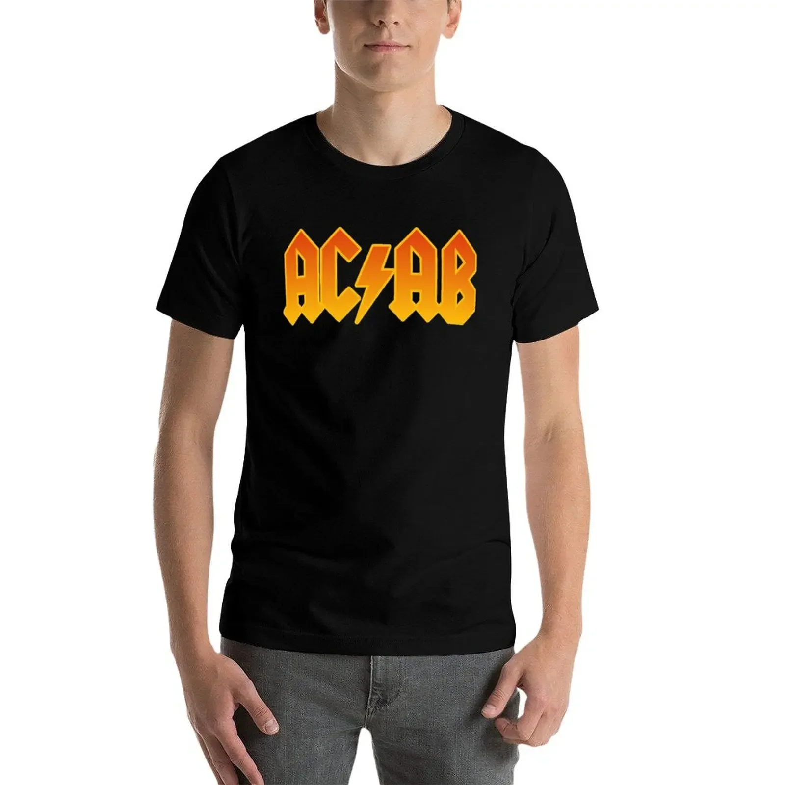 Фото ACAB - стиль AC/DC, футболка с градиентом, футболки с аниме, эстетичная одежда, черные футболки большого размера с рисунком, мужские футболки высшего качества №3