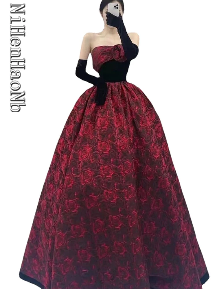

Quinceanera Dresses Burgundy Celebrity Dress Strapless Sleeveless Belt A-line Prom Toast Clothing Host Party Gown