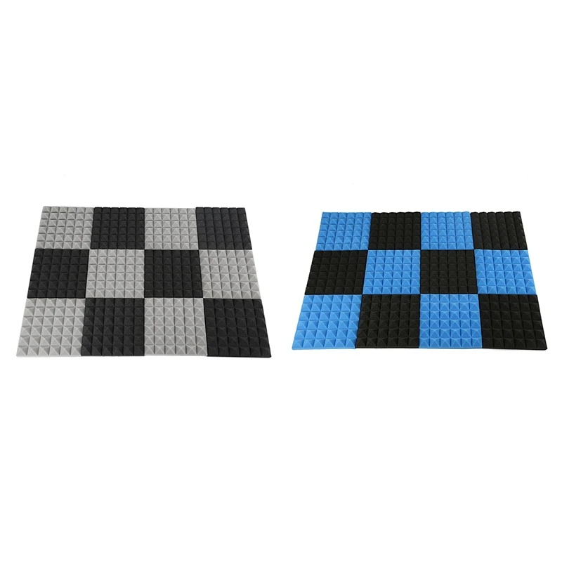 

24 Pcs Charcoal Acoustic Tiles Soundproofing Foam Panels Studio Sound Padding 2 X 10 X 10 Inch(Black+Grey & Black+Blue)