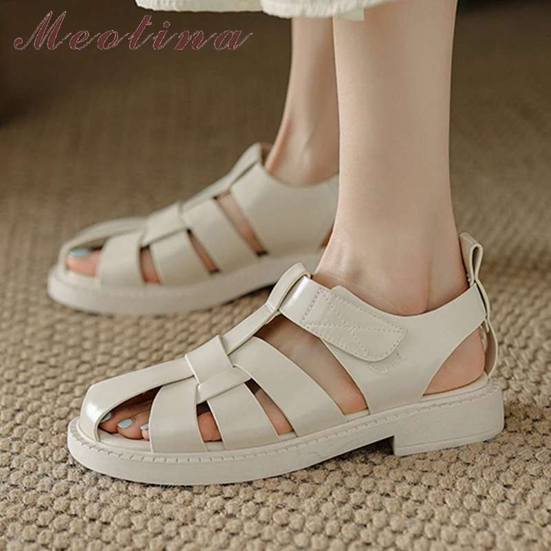 

Женские сандалии-гладиаторы Meotina, летние сандалии из натуральной кожи, с вырезами и узкими ремешками, черного и персикового цвета, 2022