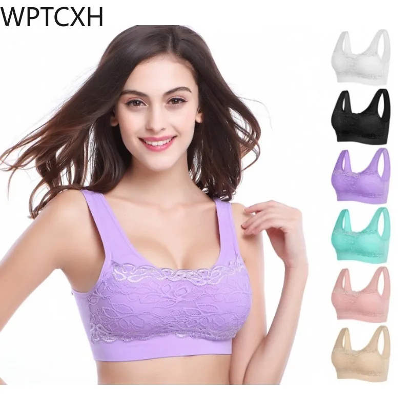 

Women Bra Middle-aged Elderly Underwear Large Size Without Underwire Sleep Wear Seamless Lace Vest Female Gcathering Brassiere