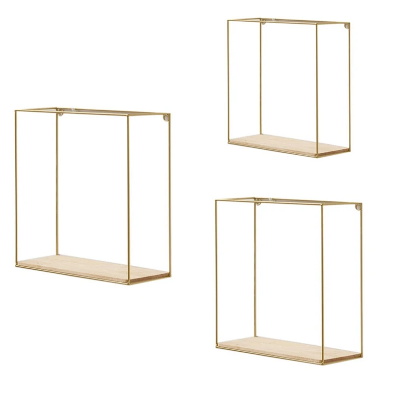 

Wall Mounted Shelf Square Iron Stand Living Room Bedroom Decorative Book Flower Pot Display Shelves Home Accessories