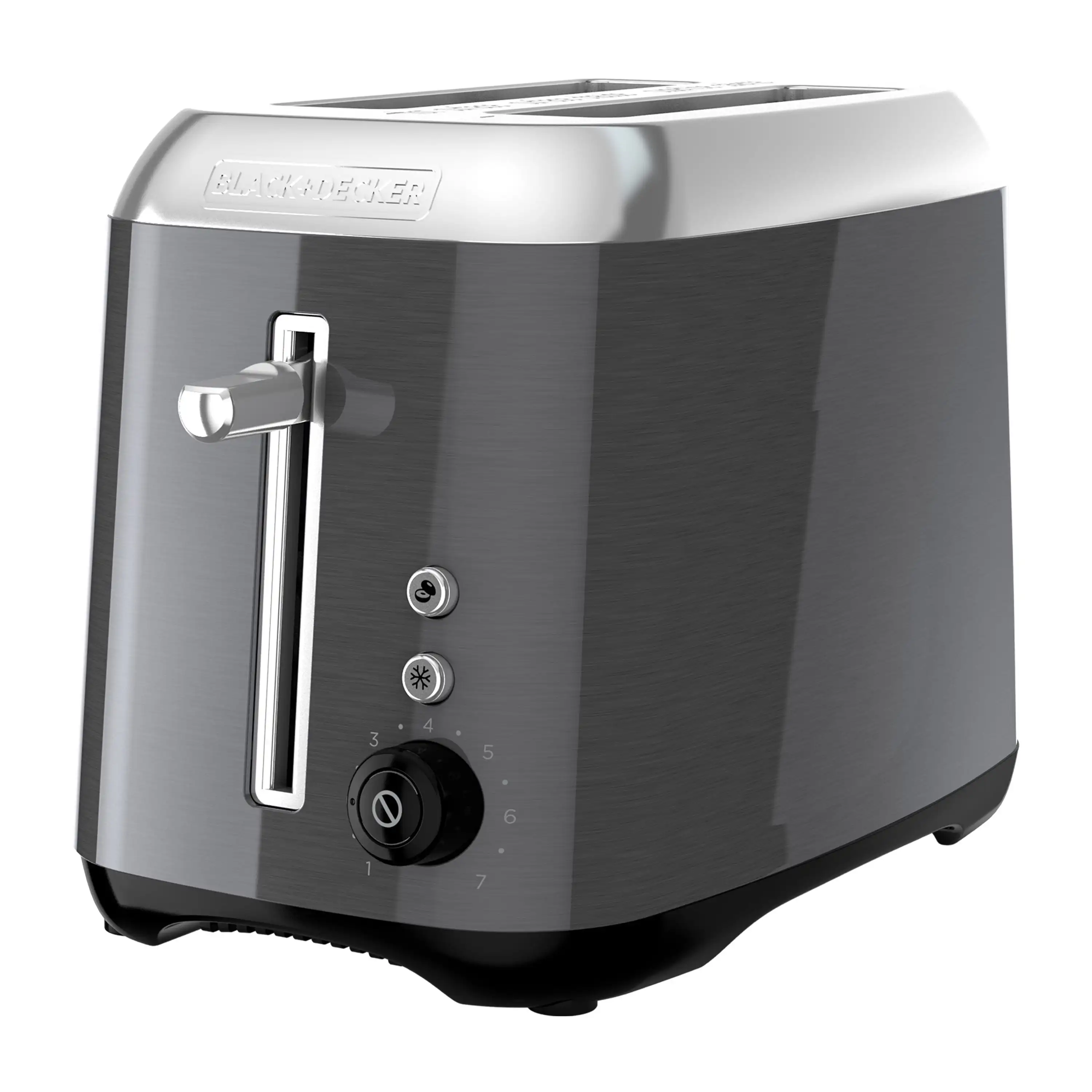 

2 Slice Black Stainless Steel Toaster,Extra-Wide Slots, Push-Button Functions, Shade Selector, Swing-Down Crumb Tray