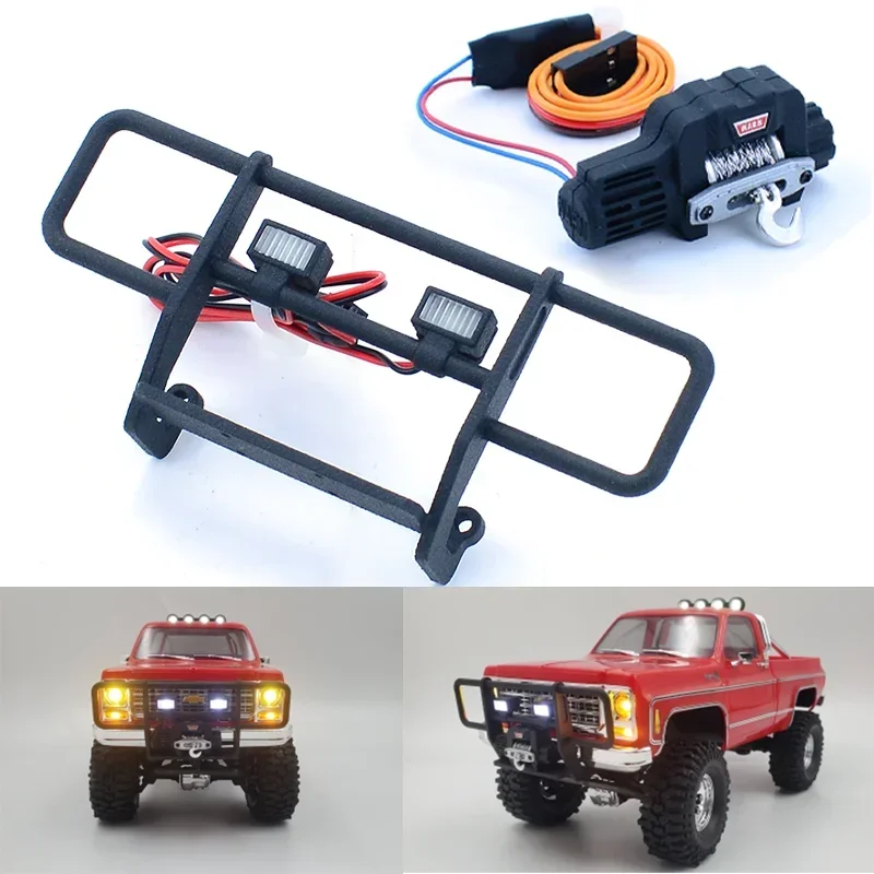 Фото Имитация переднего бампера TRX4M с подсветкой и лебедкой для радиоуправляемого гусеничного автомобиля 1/18 Traxxas TRX4-M Chevrolet K10, обновленные детали №1