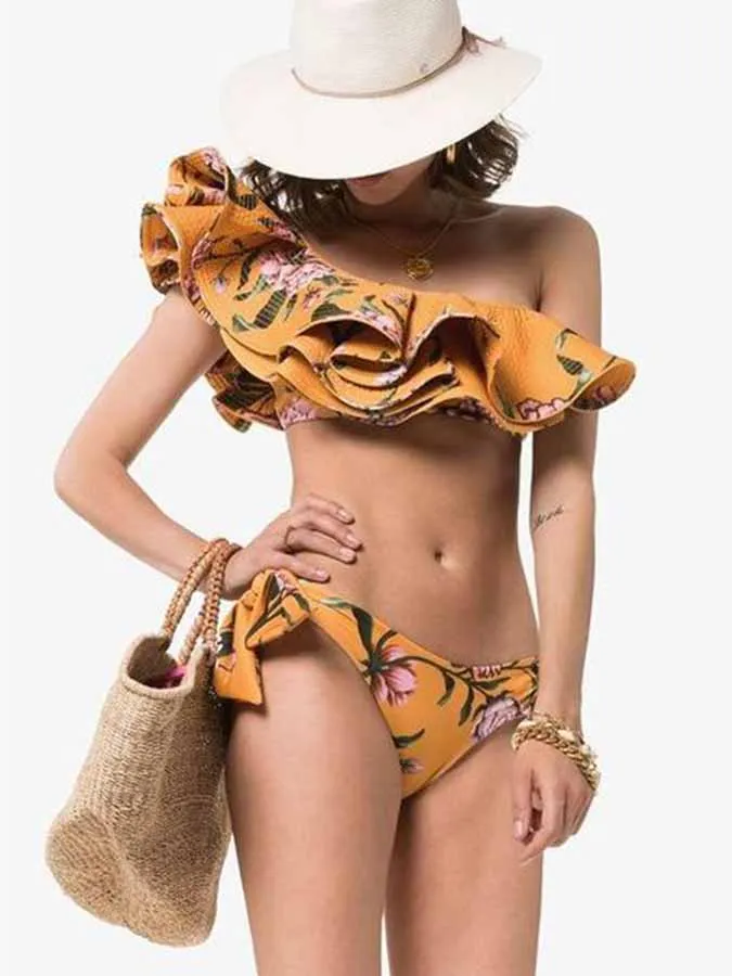

One-Shoulder Ruffled Bikini