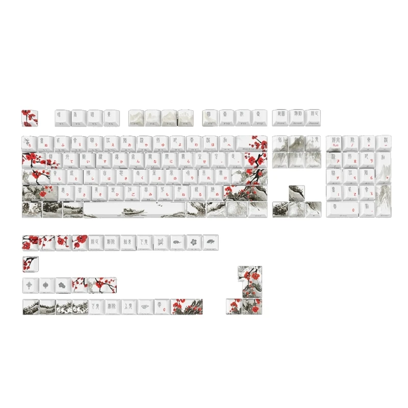 

Double-Shot PBT Backlit Keycaps 135 Plum Blossom Dye Sublimation Keycap Side Engraving for Mechanical Keyboard