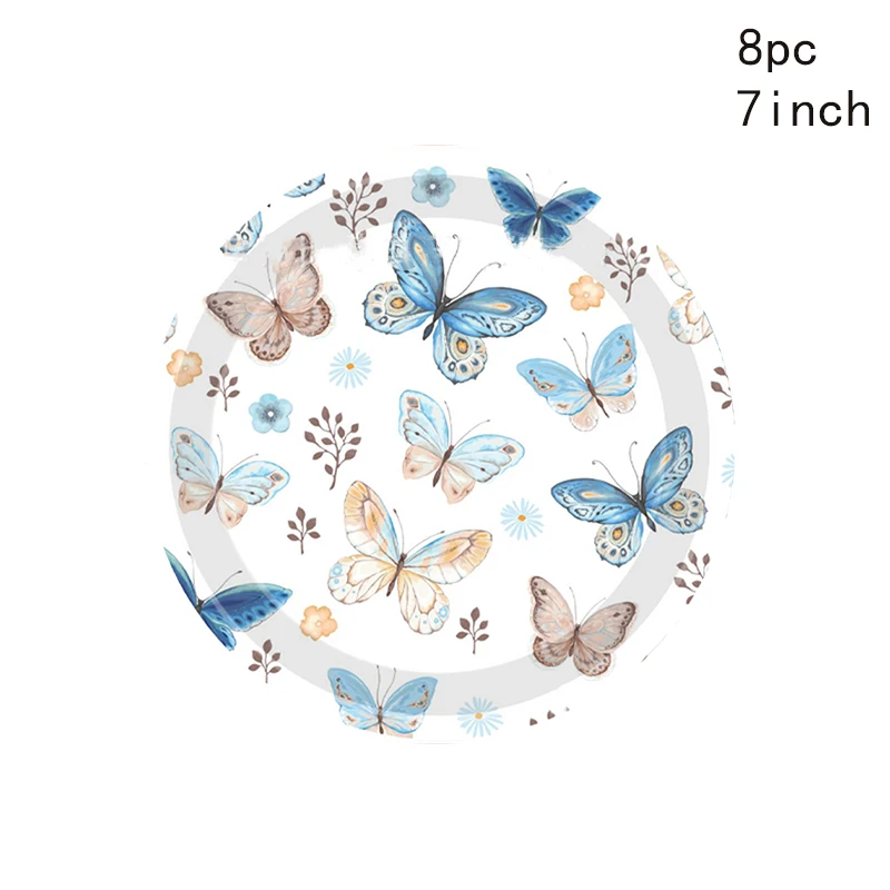 Одноразовые тарелки с красочными бабочками 8 гостей весенняя бабочка Сказочная