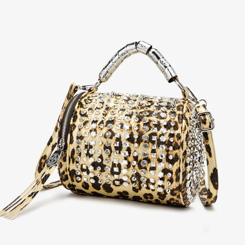 Luxury Designer Handbag 2022 Women Shoulder Bags Female Shopper Purses Fashion Rhinestone Rivet Tassel Leopard Print Pillow Bags