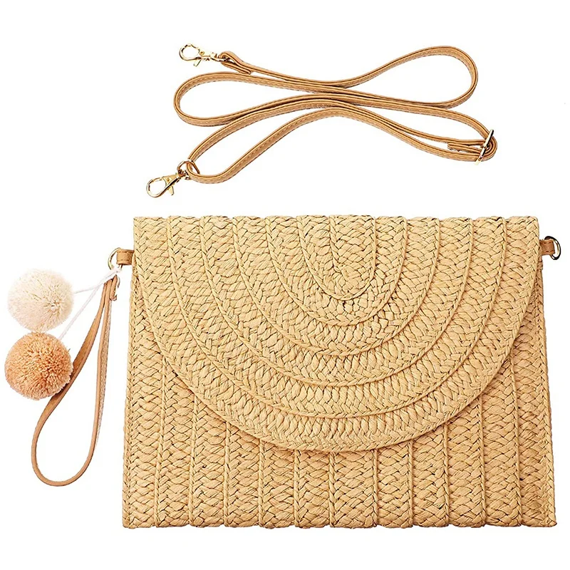 

ASDS-Straw Shoulder Bag Straw Clutch Straw Crossbody Bag Casual Beach Straw Handmade Bag For Women Envelope Purse Wallet