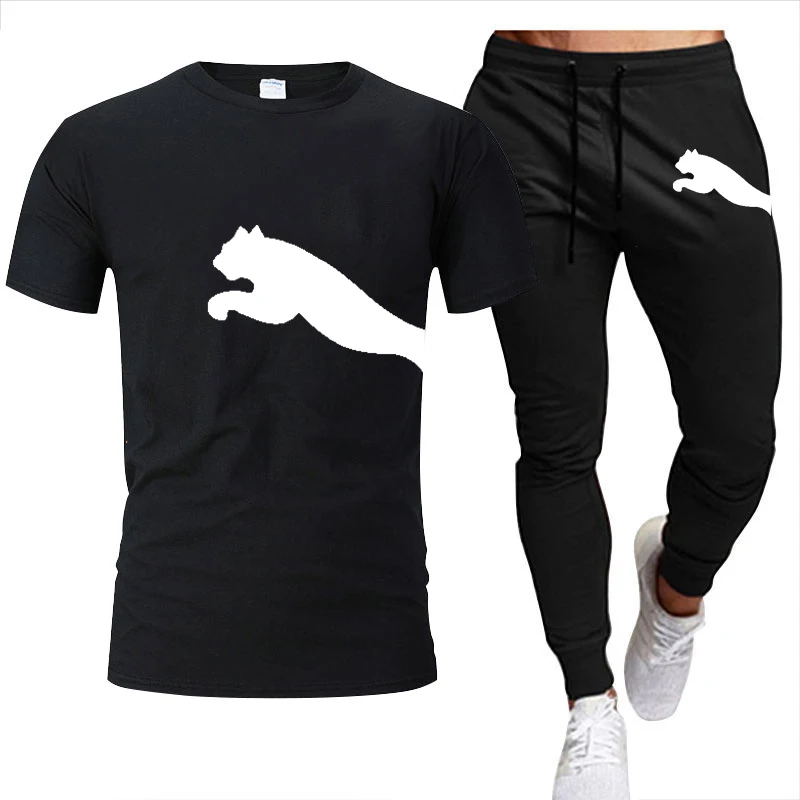 

Summer New Style Men's Sports Suit Brand LOGO Printing Casual Fashion Cotton Short Sleeves sweatshirt Men's T-Shirt + Pants Suit