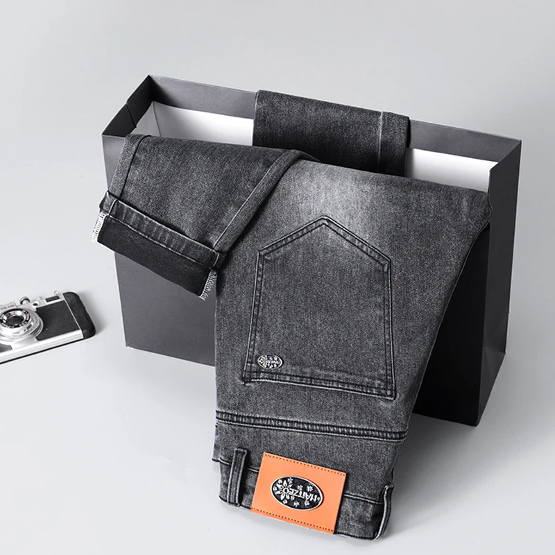 

2023 Autumn New Fashion Brand Men's Small Straight Leg Jeans Men's Slim Height Elastic High Quality Denim Pants